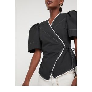 GANNI POPLIN WRAP TOP
